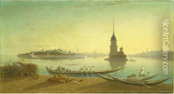 La Tour De Leandre, Constantinople Oil Painting - Ch. Theodore, Bey Frere