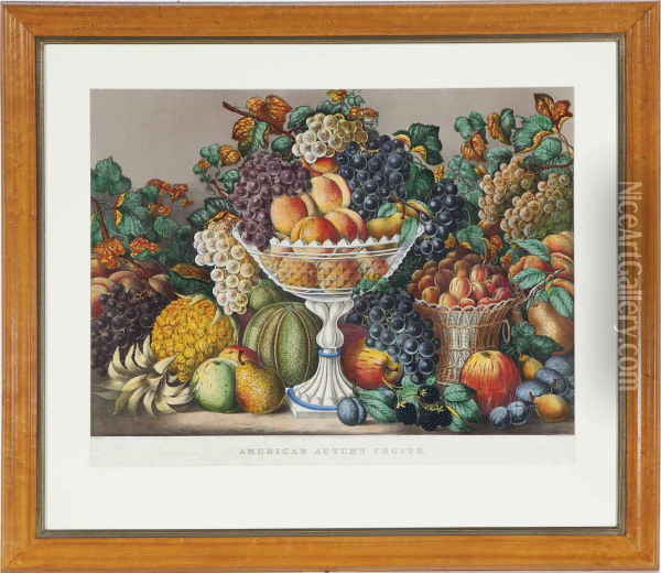 American Autumn Fruits Oil Painting - Currier & Ives Publishers