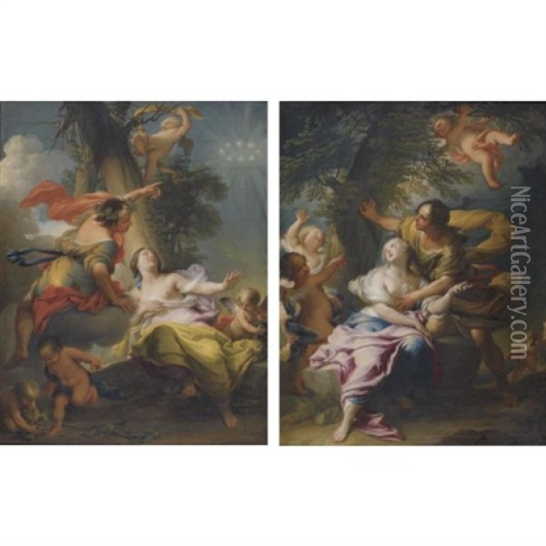 Bacchus And Ariadne (+ Angelica And Medoro, Smaller; Pair) Oil Painting - Andrea Casali