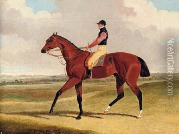 Theodore, Winner Of The 1822 St. Leger, With John Jackson Up, A Racecourse Beyond Oil Painting - John Frederick Herring Snr