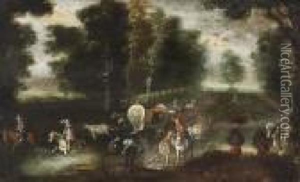 Paysage De Sous-bois Anime D'un Convoi Oil Painting - Jan Brueghel the Younger