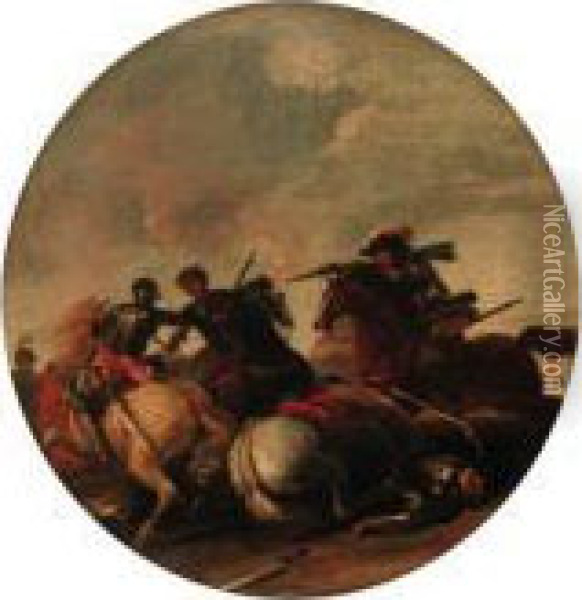 Cavalry Engagements Oil Painting - Jacques Courtois Le Bourguignon