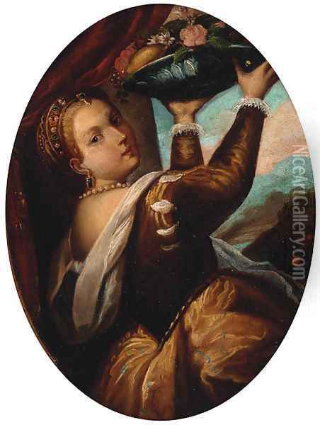 A girl with a basket of fruit Oil Painting - Tiziano Vecellio (Titian)