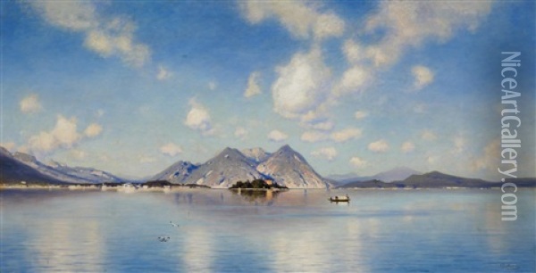 Ruhiger Sommertag Am Lago Maggiore Mit Blick Auf Die Isola Bella Oil Painting - Ascan Lutteroth