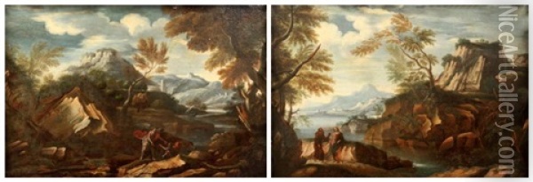 Paysage Avec Tobie Et L'ange Paysage Avec La Tentation Du Christ (pair) Oil Painting - Carlo Antonio Tavella
