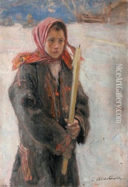 Paysanne Au Cierge Oil Painting - Teodor Axentowicz