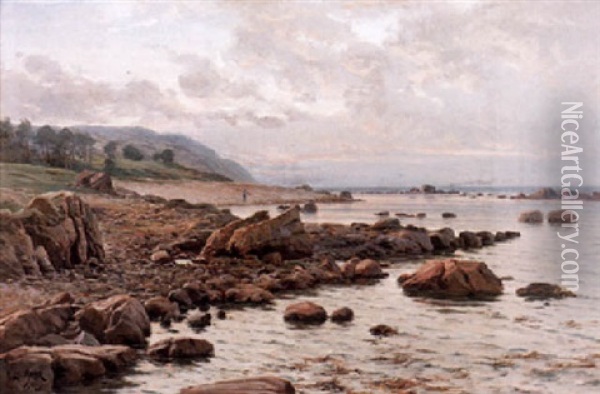 Strandlandskap I Aftonljus Oil Painting - Berndt Adolf Lindholm