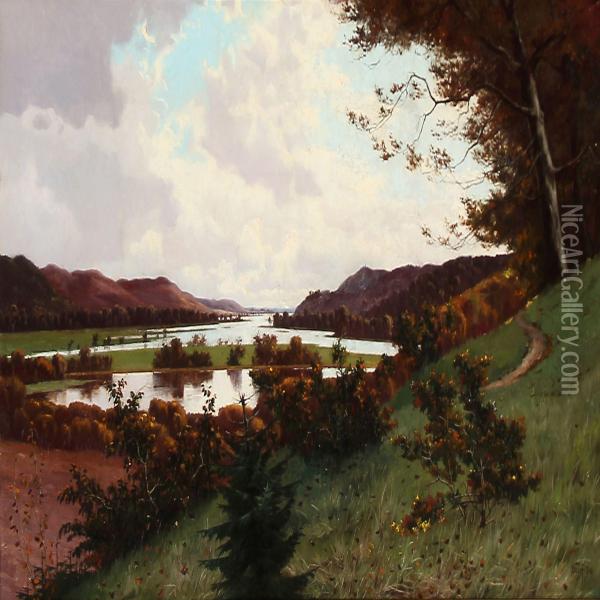 Summer Landscape From The Silkeborg Lake District, Denmark Oil Painting - Oscar Herschend