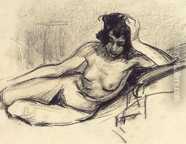 Female Nude Semi-Reclined Oil Painting - Roderic O'Conor