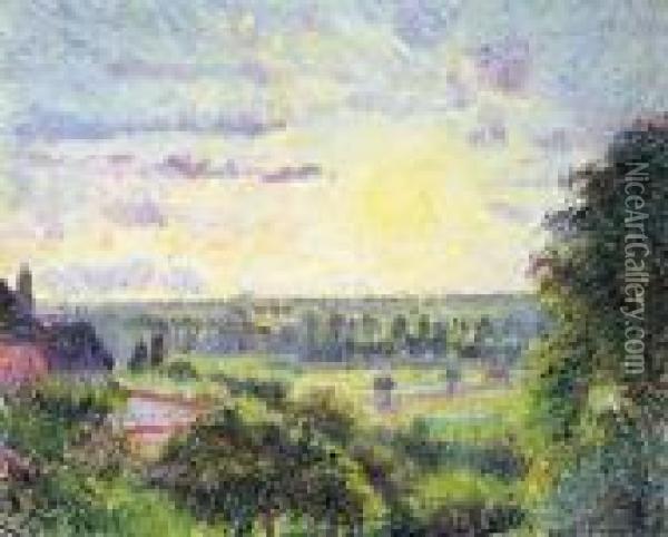 Soleil Couchant A Eragny Oil Painting - Camille Pissarro