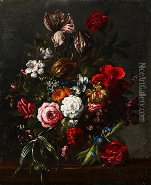 Vase De Fleurs Sur Un Entablement Oil Painting - Anthonie Jacobus van Wijngaerdt