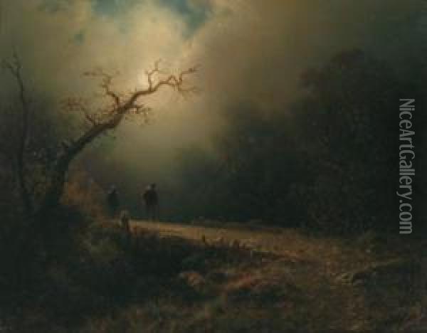 A Moonlit Night Oil Painting - August Bedrich Piepenhagen