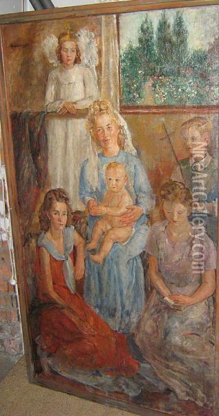 Portret Van Een Familie. Oil Painting - Maria Aldernaght