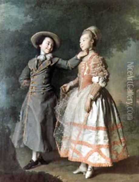Portrait of Ekaterina Khrushcheva and Princess Ekaterina Khovanskaya Oil Painting - Dmitry Levitsky