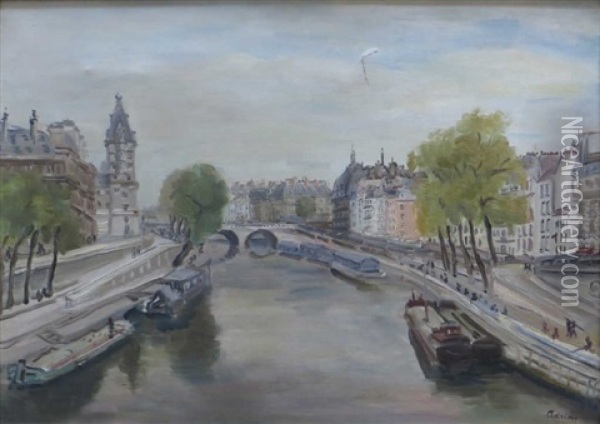 Vue De Paris, Pont De La Cite Oil Painting - Lucien Adrion