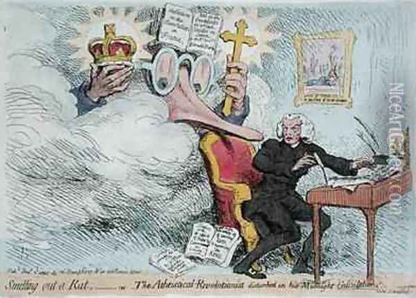 Smelling out a Rat or The Atheistical Revolutionist disturbed in his Midnight Calculations Oil Painting - James Gillray