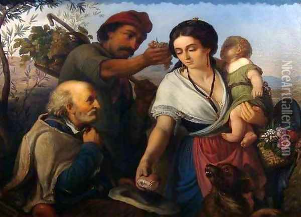 Nice Peasant Giving Alms Oil Painting - Ercole Trachel