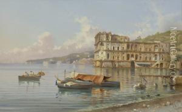 Neapel - Der Palazzo Donn'anna Am Capo Posillipo. Oil Painting - Guglielmo Giusti