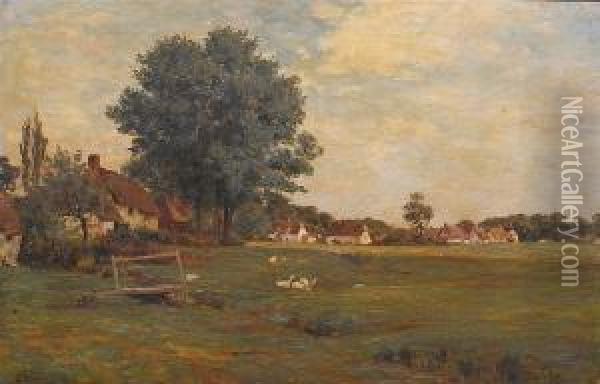 Village Green With Ducks Oil Painting - James Aumonier