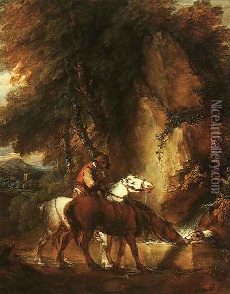 Wooded Landscape with Mounted Drover 1780 Oil Painting - Thomas Gainsborough