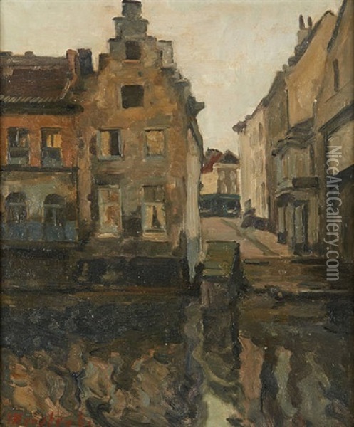 Venelle Au Bord Du Canal Oil Painting - Gaston Haustrate
