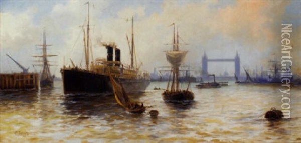 The Thames At Tower Bridge Oil Painting - Edward Henry Eugene Fletcher