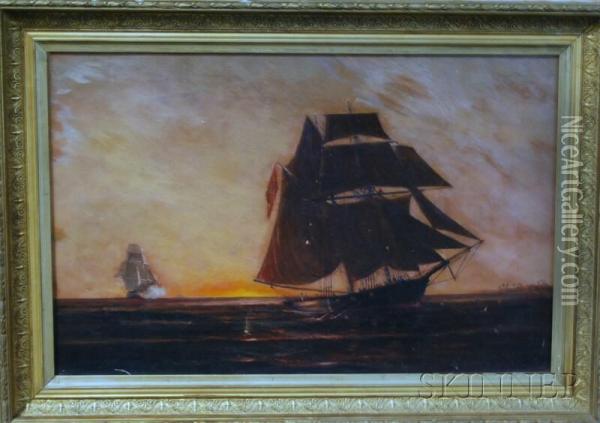 Spanish Slave Ship Overhauled Oil Painting - Samuel Green Wheeler Benjamin