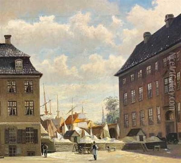 Nyhavn Set Fra Bredgade, Til Venstre Ses Kanneworffs Hus Til Hojre Charlottenborg Oil Painting - Fritz Staehr-Olsen