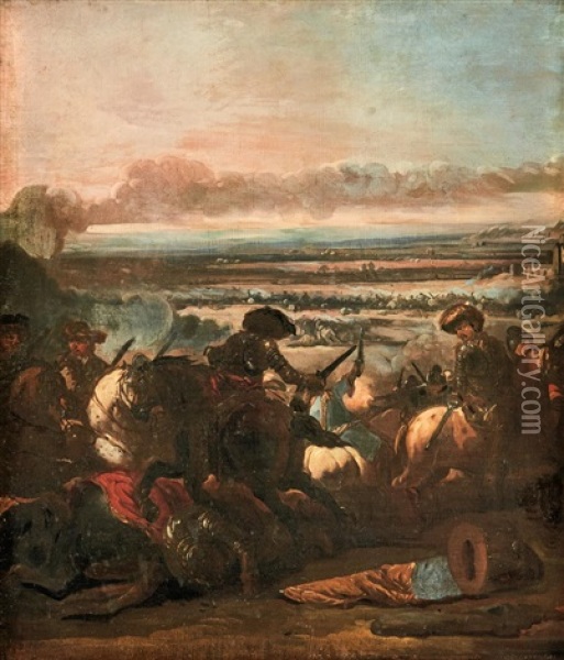 Cavallry Battle Scene Oil Painting - Johann Philipp Lemke