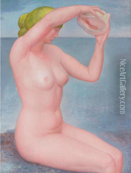 Desnudo De Frente (nu Au Coquillage) Oil Painting - Angel Zarraga Arguelles