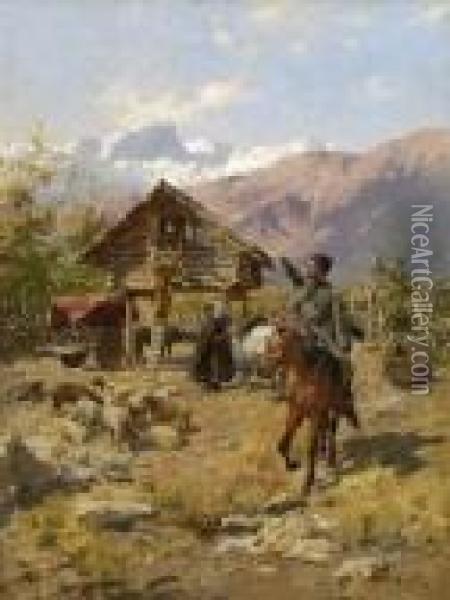 Kaukasische Reiter Und
 Bauern Oil Painting - Rudolf Otto Von Ottenfeld
