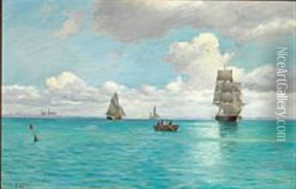 Ships In Oresund Near Kronborg Oil Painting - Carl Ludvig Thilson Locher
