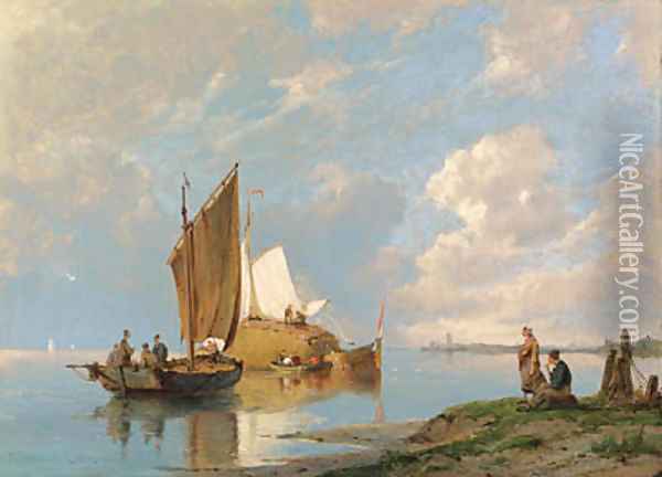 Off Volendam on the Zuiderzee Oil Painting - Pieter Christiaan Cornelis Dommersen