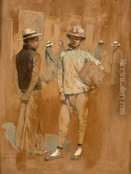 Rue Animee A Pekin En 1912 Oil Painting - Louis Remy Sabattier