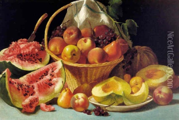 Still Life With Melons, Peaches And Grapes Oil Painting - John F. Francis