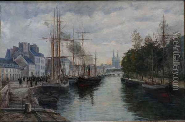 Bateaux Au Port Oil Painting - Maurice Francois A. Courant