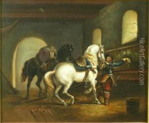 The Stables Oil Painting - Nicholas Chevalier