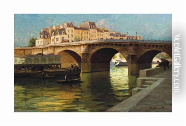 Le Pont Neuf A Paris Oil Painting - Gabriel Amoretti