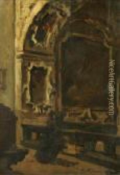 Interior De Catedral Oil Painting - Achille Cattaneo