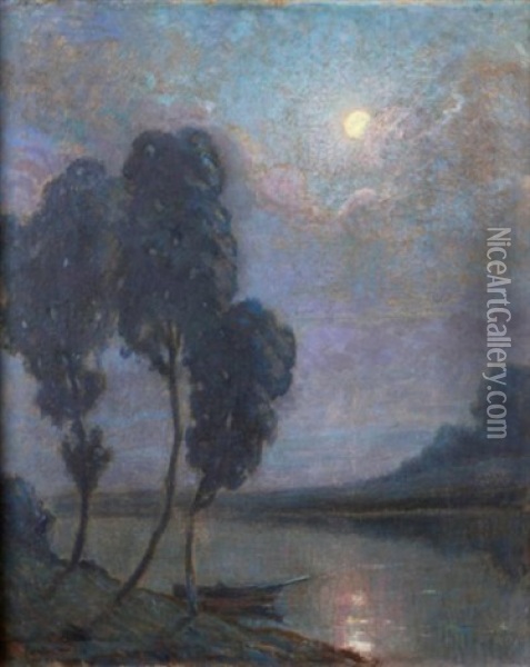 L'etang Au Clair De Lune Oil Painting - Maurice Chabas