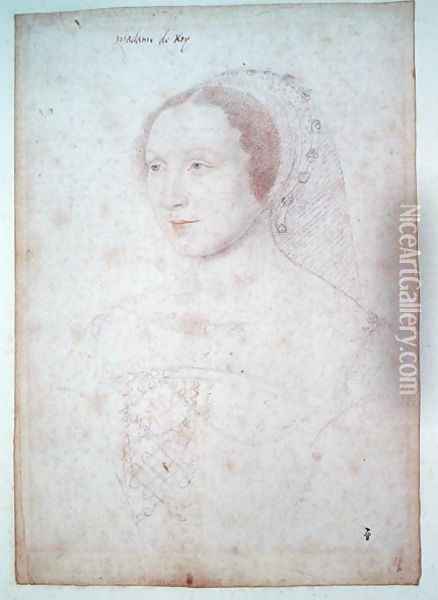 Madeleine de Mailly, wife of Charles de Roye, c.1535 Oil Painting - (studio of) Clouet