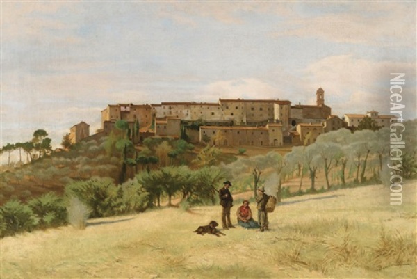 Village Toscan Oil Painting - Odoardo Borrani