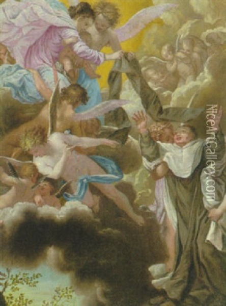Gurtelspende An Einen Heiligen (heiliger Antonius Von Padua?) Oil Painting - Pietro (Libertino) Liberi