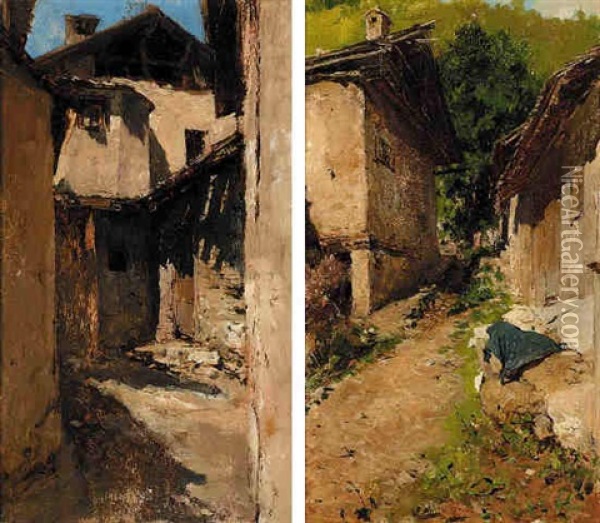 Alpine Village Oil Painting - August Xaver Carl von Pettenkofen