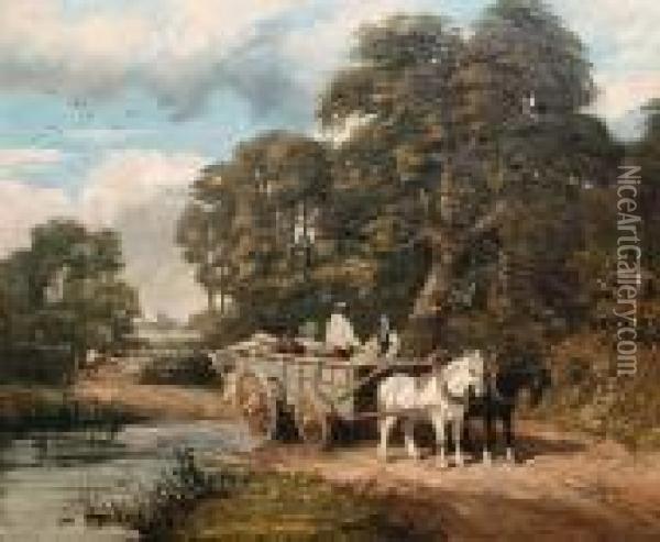Crossing The Ford Oil Painting - Edmund John Niemann, Snr.