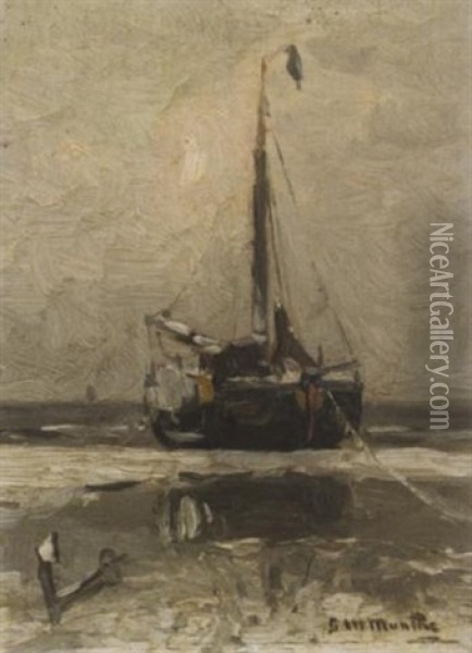 Aufliegendes Boot Am Winterlichen Strand Oil Painting - Gerhard Arij Ludwig Morgenstjerne Munthe
