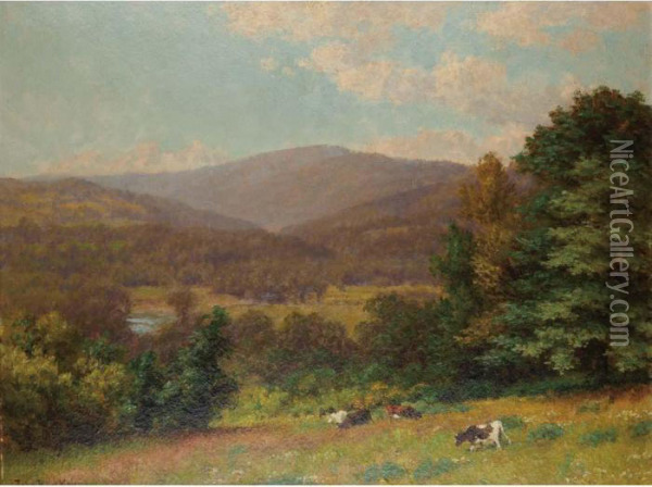 Cows At Pasture On A Summer Afternoon Oil Painting - John Ross Key