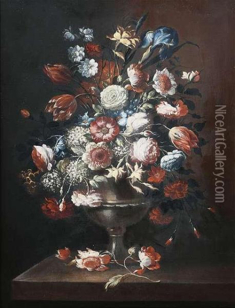 Stilleben Mit Prachtigem Blumenbukett Oil Painting - Johann Martin Metz