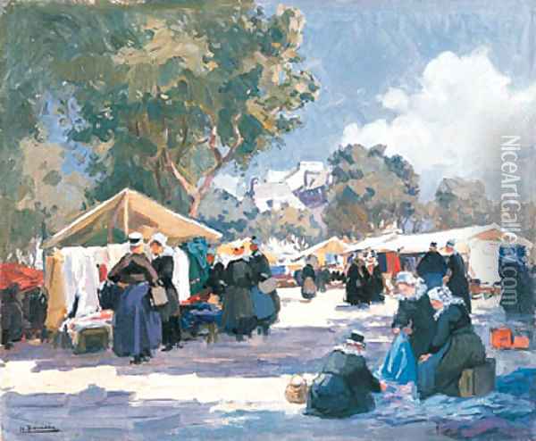 Market Day, Concarneau Oil Painting - Henri Alphonse Barnoin