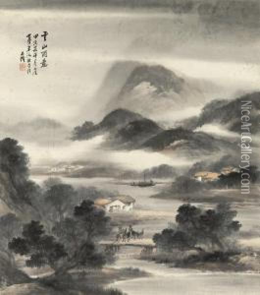 Misty Mountains Oil Painting - Wu Shixian
